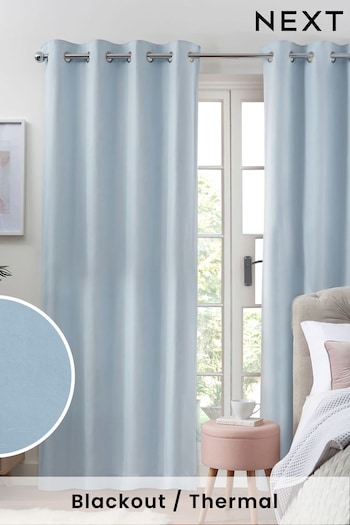 Light Blue Cotton Eyelet Blackout/Thermal Curtains (624011) | £40 - £105