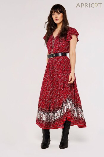 Apricot Red Multi Sarasa Folk Border Midaxi Dress (624058) | £49