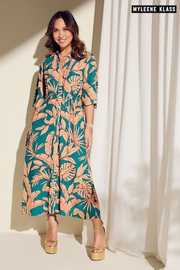 Myleene Klass Blue Tropical Print Shirt Dress (624063) | £55
