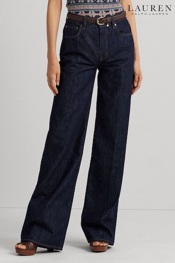 Lauren Ralph Lauren Mid Rise Wide Leg Blue Wash Jeans (624128) | £219