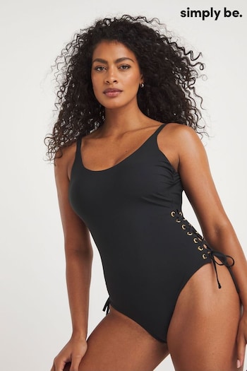 Simply Be Black Contour Plunge Tummy Control Swimsuit (624137) | £44