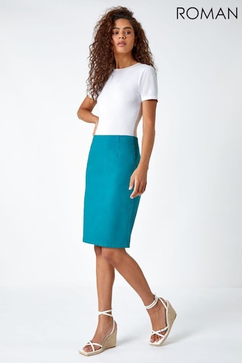 Roman Turquoise Blue Pull On Stretch Pencil Skirt (624171) | £26