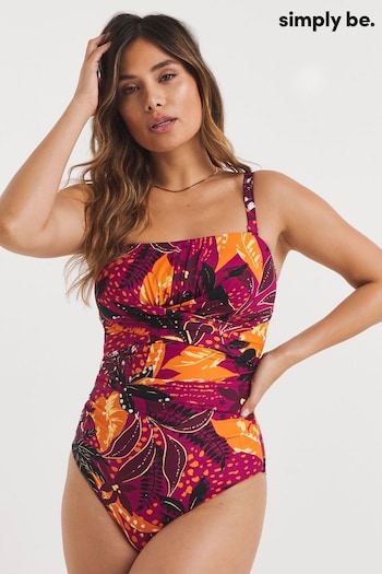 Simply Be Pink Tropical Print Magisculpt Bandeau Swimsuit (624250) | £44