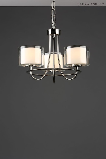 Laura Ashley Chrome Southwell 3 Light Chandelier And Glass Pendant Lamp Shades (624463) | £200