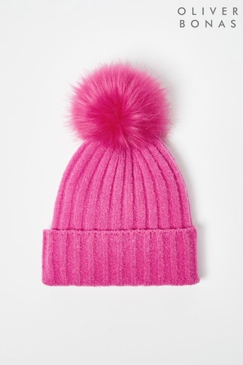 Oliver Bonas Pink Vibrant Rib Pom Knitted Hat (624596) | £24