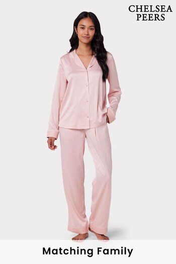 Chelsea Peers Pink Satin Blush Bridal Lace Trim Long Pyjama Set (624889) | £55