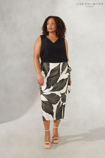 Live Unlimited Green Palm Print Wrap Skirt (625350) | £59