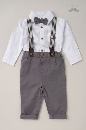 Little Gent borg Mock Shirt Bodysuit and Braces Cotton 3-Piece Gift Set (625732) | £30