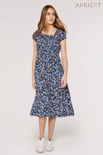 Apricot Blue Multi Milkmaid Ditsy Midi Dress (625832) | £35