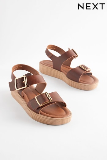 Tan Brown Regular/Wide Fit Buckle Flatform Sandals (625894) | £49