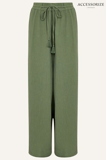 Accessorize Green Crinkle Tie Waist Beach Trousers Blusa (626016) | £40