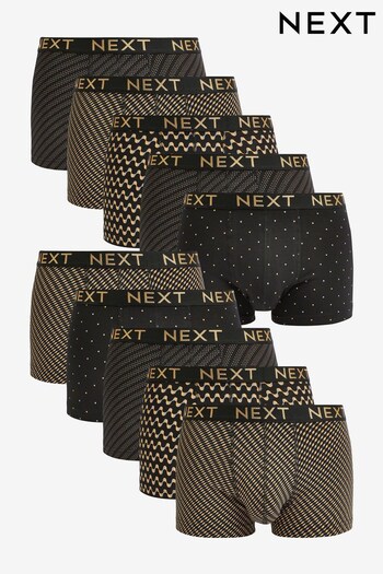 Black/Gold Pattern 10 pack Hipsters (626110) | £58