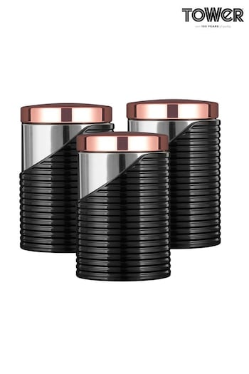 Tower Set of 3 Black Black And Rose Gold Canisters (626438) | £25