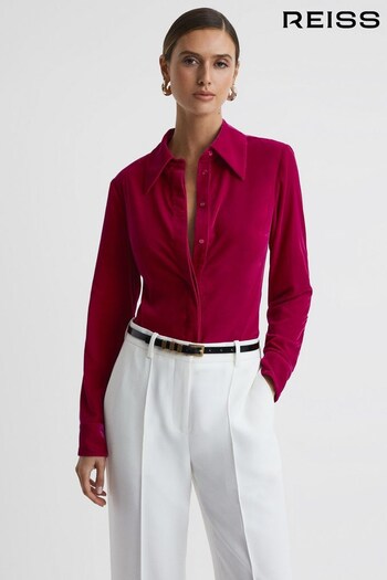 Reiss Pink Carly Velvet Button-Through Shirt (626730) | £158