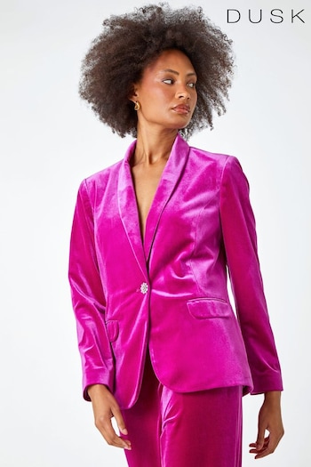 Dusk Pink Velvet Diamante Button Stretch Blazer (626812) | £65
