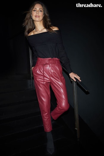 Threadbare Red Tie Waist PU Faux Leather Tapered Trousers (626841) | £35
