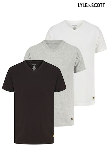 Lyle & Scott Black, Grey & White V-Neck Lounge T-Shirts 3 Pack (626969) | £32
