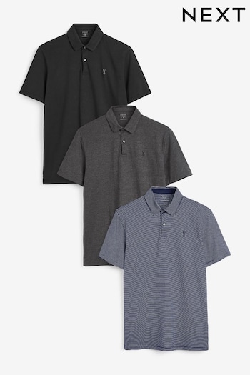 Blue/Charcoal/Black Jersey Polo Delvin Shirts 3 Pack (627013) | £40