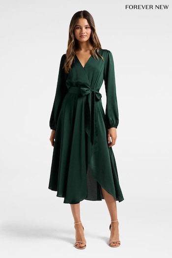 Forever New Green Marilyn Satin Wrap Midi Dress (627089) | £115
