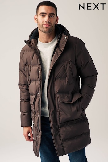 Chocolate Brown Long Shower Resistant Puffer Coat (627119) | £85