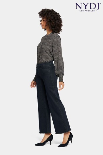 NYDJ Teresa Wide Leg Black Ankle Jeans with Frayed Hem (627149) | £130