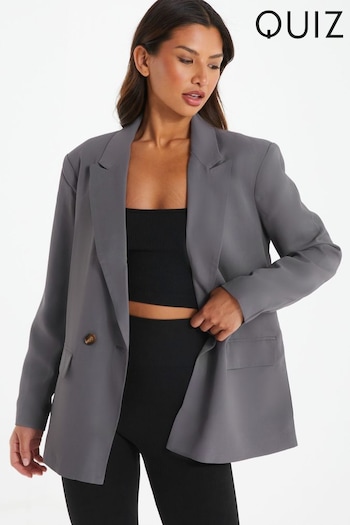 Quiz Grey Woven Oversized Double Breasted Tailored Blazer (627255) | £40