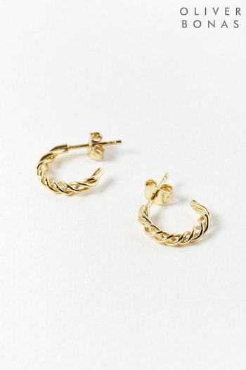 Oliver Bonas Gold Plated Hoku Twisted Hoops Earrings (627414) | £34