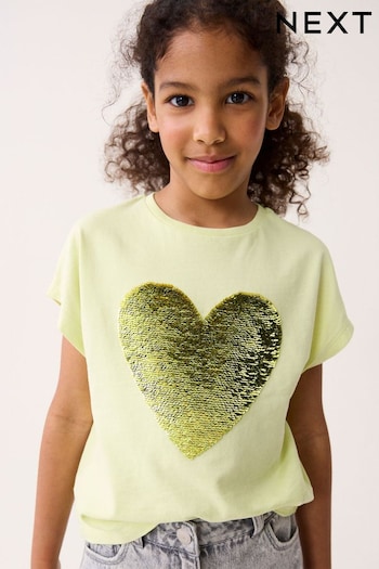 Lime Green Sequin Heart T-Shirt (3-16yrs) (627547) | £9 - £14