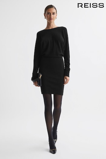 Reiss Black Lucy Cashmere-Wool Blend Draped Mini Dress (627553) | £178