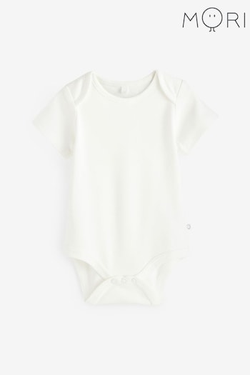 MORI Organic Cotton Short Sleeve Envelope Neckline White Bodysuit (627556) | £18