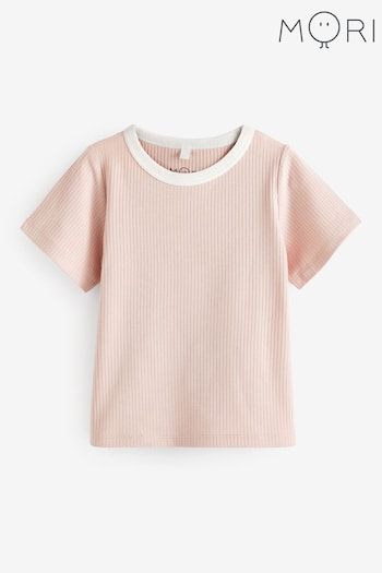 MORI Pink Organic Cotton Ribbed Short Sleeve T-Shirt (627660) | £16 - £18