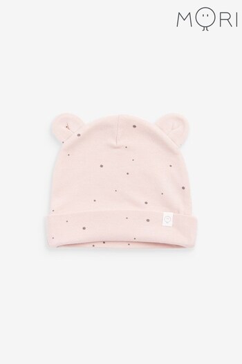 MORI Pink Organic Cotton Polka Dot Hat with Bear Ears (627687) | £12