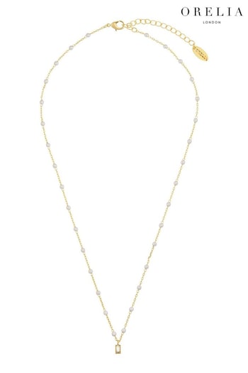 Orelia London Gold Tone Mini Swarovski Crystal Baguette & Pearl Chain Necklace (627752) | £25