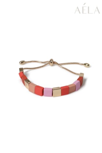 Aela Pink Coated Tile Tie Up Bracelet (627957) | £15