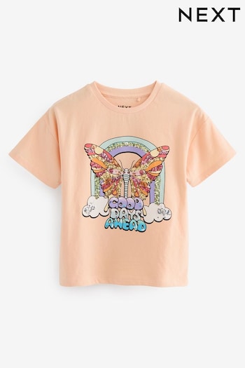 Apricot Orange Sequin Butterfly Graphic T-Shirt (3-16yrs) (628158) | £11 - £16
