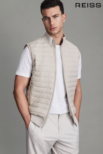 Reiss Stone Pluto Hybrid Quilt and Knit Zip-Through Gilet (628219) | £148