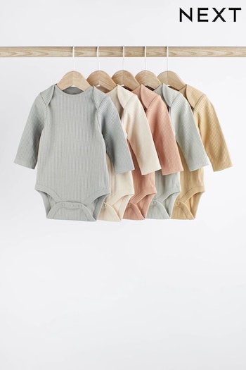 Multi Pastel Baby Long Sleeve Rib Bodysuits 5 Pack (628255) | £15 - £17