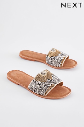 Metallic Regular/Wide Fit Forever Comfort® Leather Beaded Mules (628264) | £30