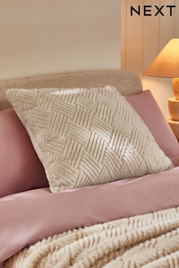 Natural 59 x 59cm Basset Embossed Faux Fur Cushion (628272) | £18