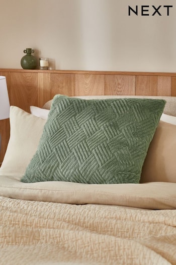 Sage Green 59 x 59cm Basset Embossed Faux Fur Cushion (628288) | £18