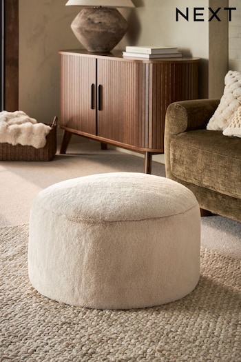 Natural Faux Fur Drum Footstool (628321) | £80