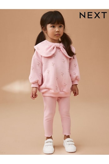 Pink Bow Collar Sweatshirt & Slim Leggings Set (3mths-7yrs) (628373) | £15 - £19