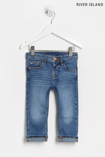 River Island Girls Blue Light Wash Slim Turn Up Jeans (628537) | £16
