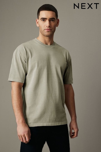 Sage Green Garment Dye Relaxed Fit Heavyweight T-Shirt (628603) | £18