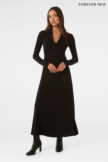 Forever New Black Petite Kaitlyn Collared Jersey Dress (628649) | £100