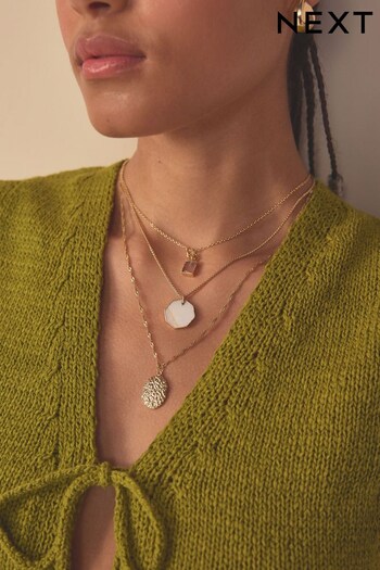 Gold Tone Multi Layer Rose Quartz Charm Necklace (628763) | £14