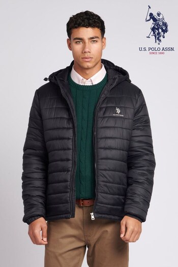 U.S. Polo Assn. Mens Hooded Quilted Black Coat (628923) | £89