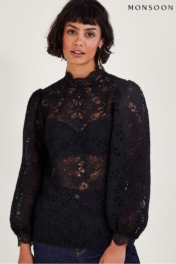 Monsoon Lilly Lace Black Blouse (628992) | £65