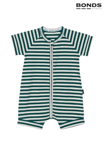 Bonds Green Stripe Zip Sleepsuit (629242) | £17