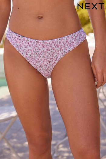 Pink/Ecru Ditsy Floral High Leg Shirred Bikini Bottoms (629288) | £16